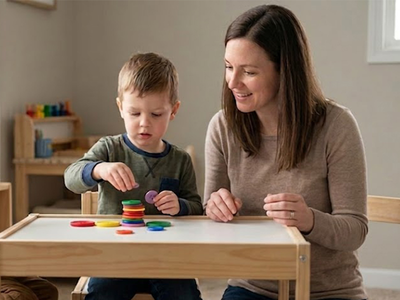 Teacher encouraging creativity and confidence during classroom instruction